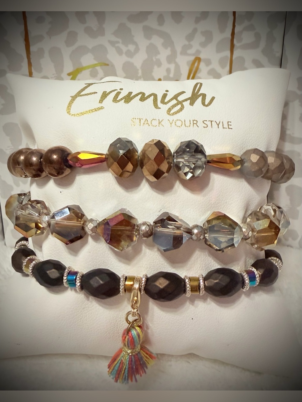 New ERIMISH Bracelets 3 pc Stack - Brown & Iridescents